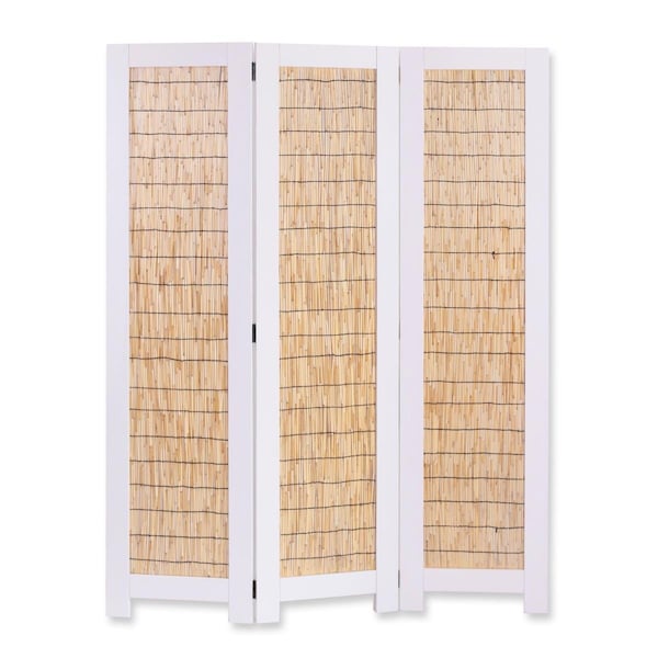 Palacedesigns 47 x 1.5 x 67 in. White Wood Wicker Screen with 3 Panel PA3092628 - main